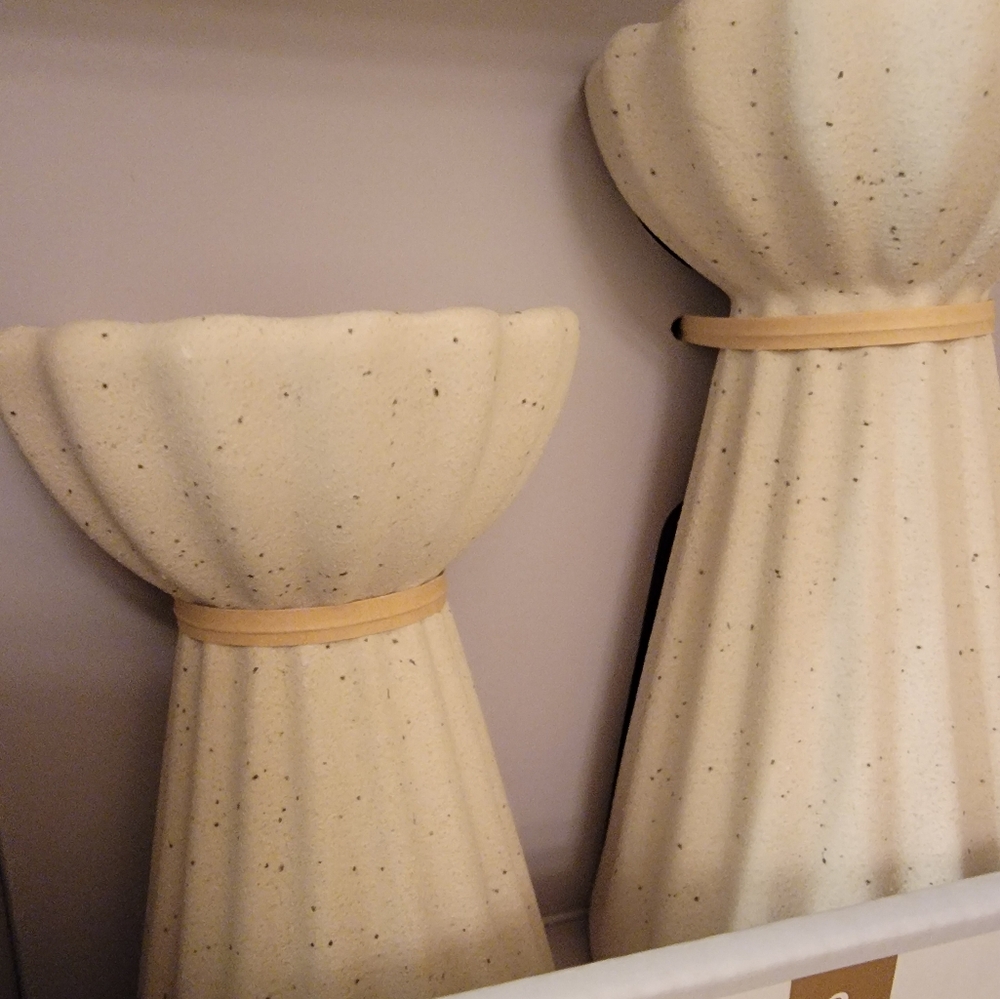 Last Day! Studio Mcgee Ceramic Ribbed Taper Candle Holders Set Beige Threshold - Picture 6 of 12